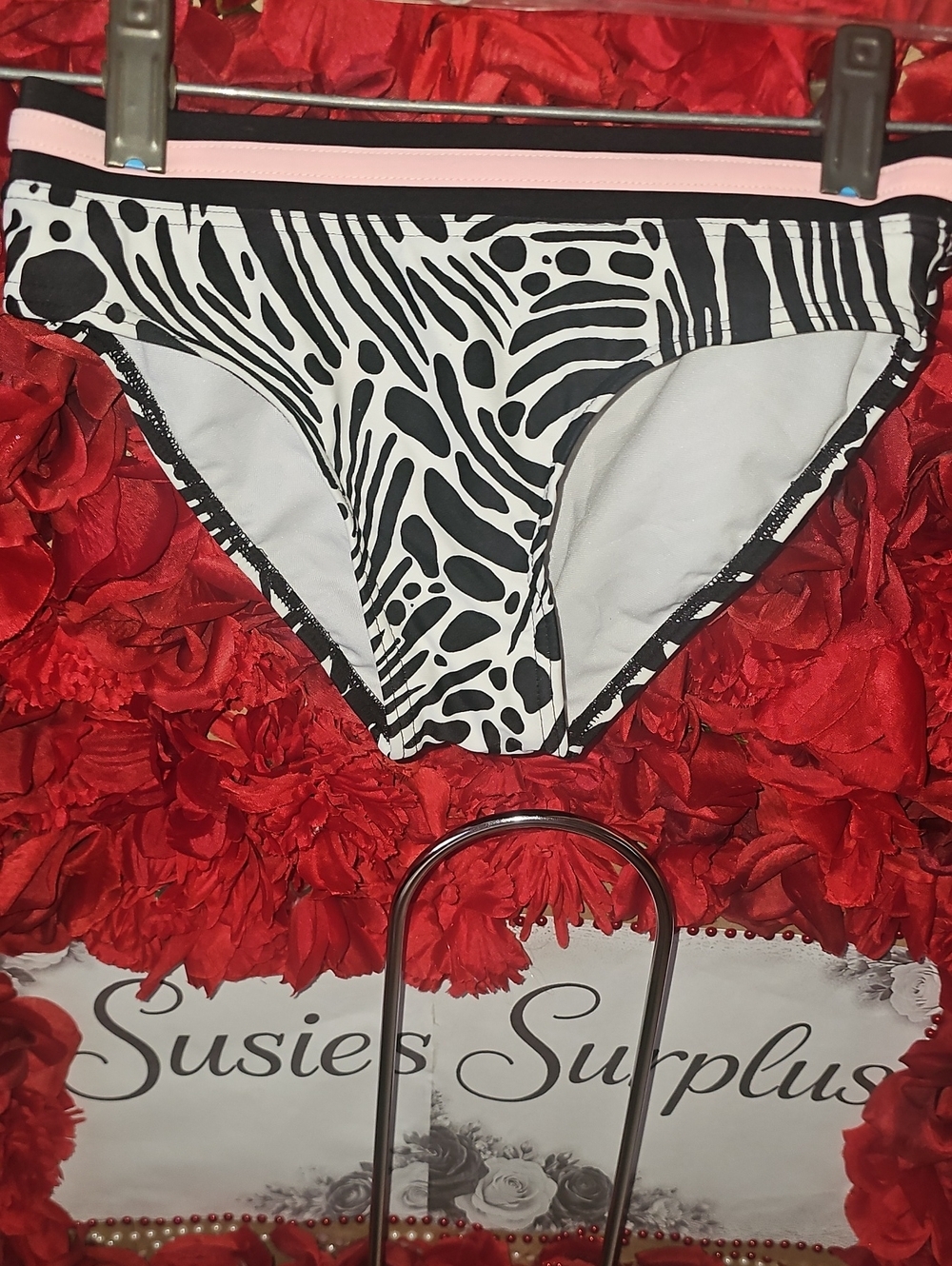 ZeroXposur Girls Bikini Bottom with Neon Pink Trim and Zebra Print Size 8